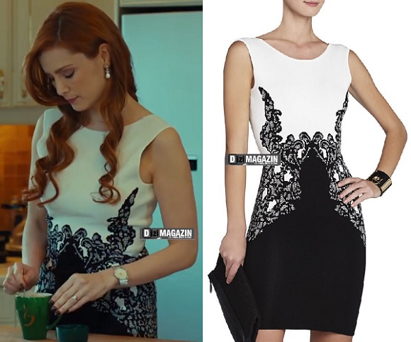 Medcezir Ender - Siyah Beyaz Elbise - BCBG Max Azria