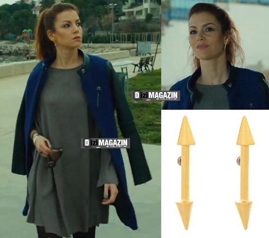Medcezir Sedef Gri Elbise - Noi Triko - Çivi Küpe - Bendis