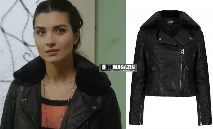 Kara Para Aşk Elif - Siyah Deri Mont - Topshop